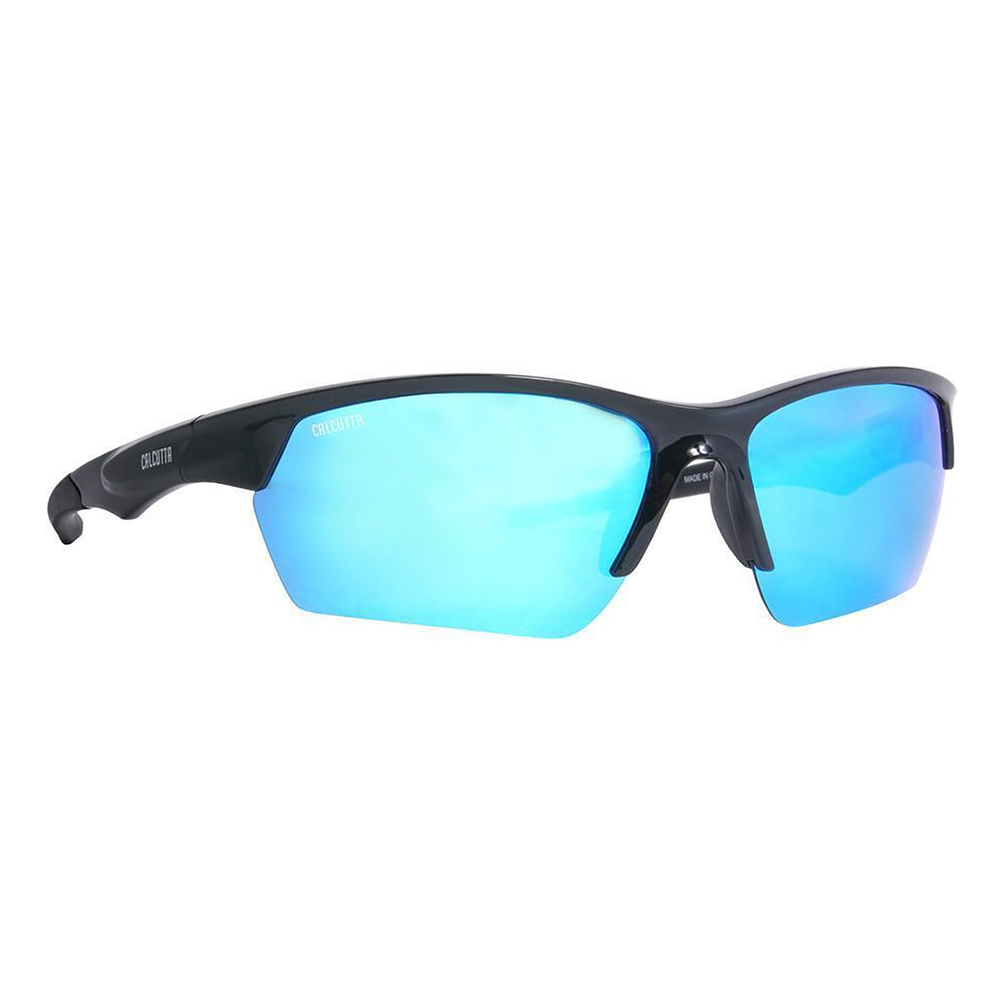 Sunglasses Shiny Black Frame Blue Mirror Lens Calcutta First Strike FS