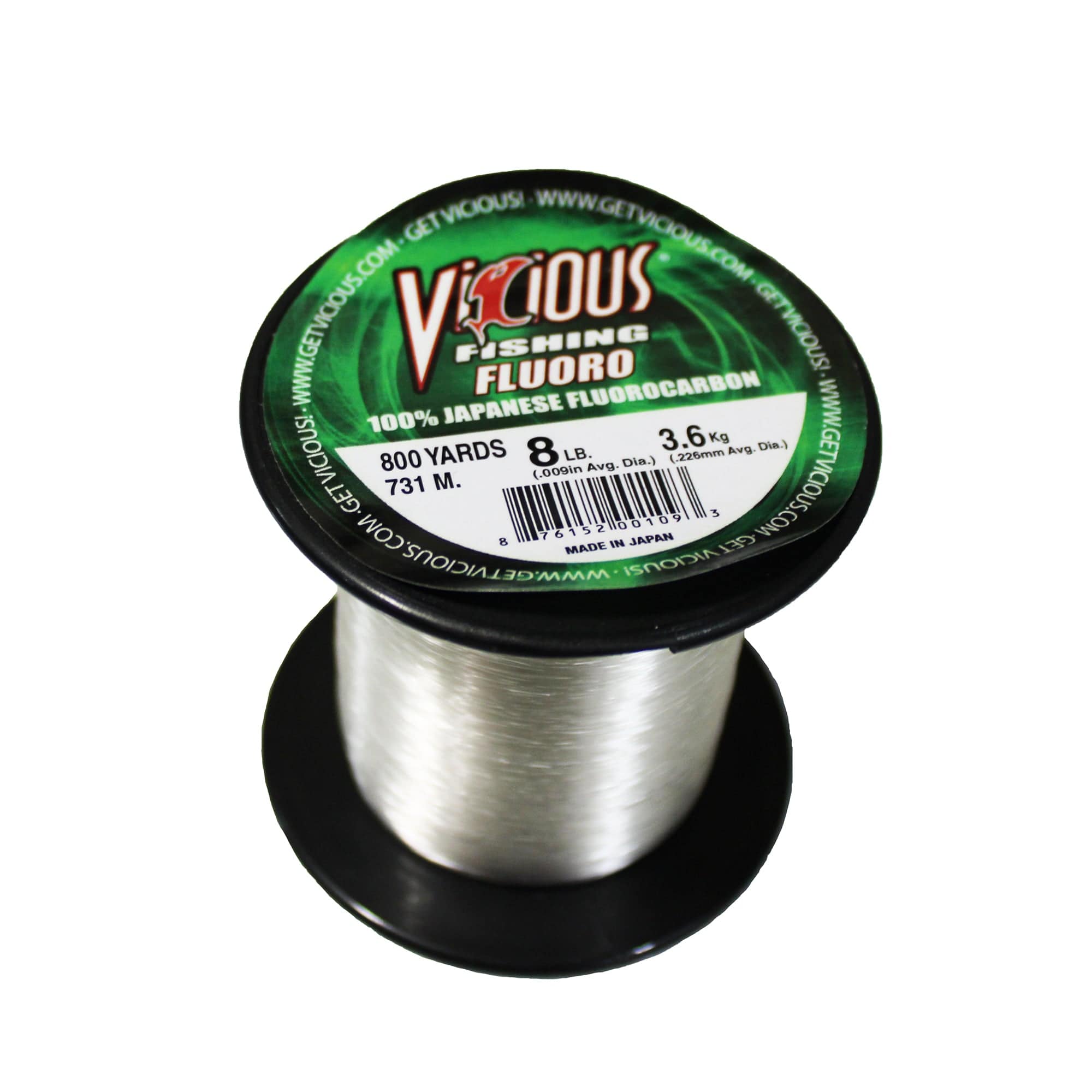 Vicious Fishing 100% Fluorocarbon, 8lb Test, 800 Yards, Clear