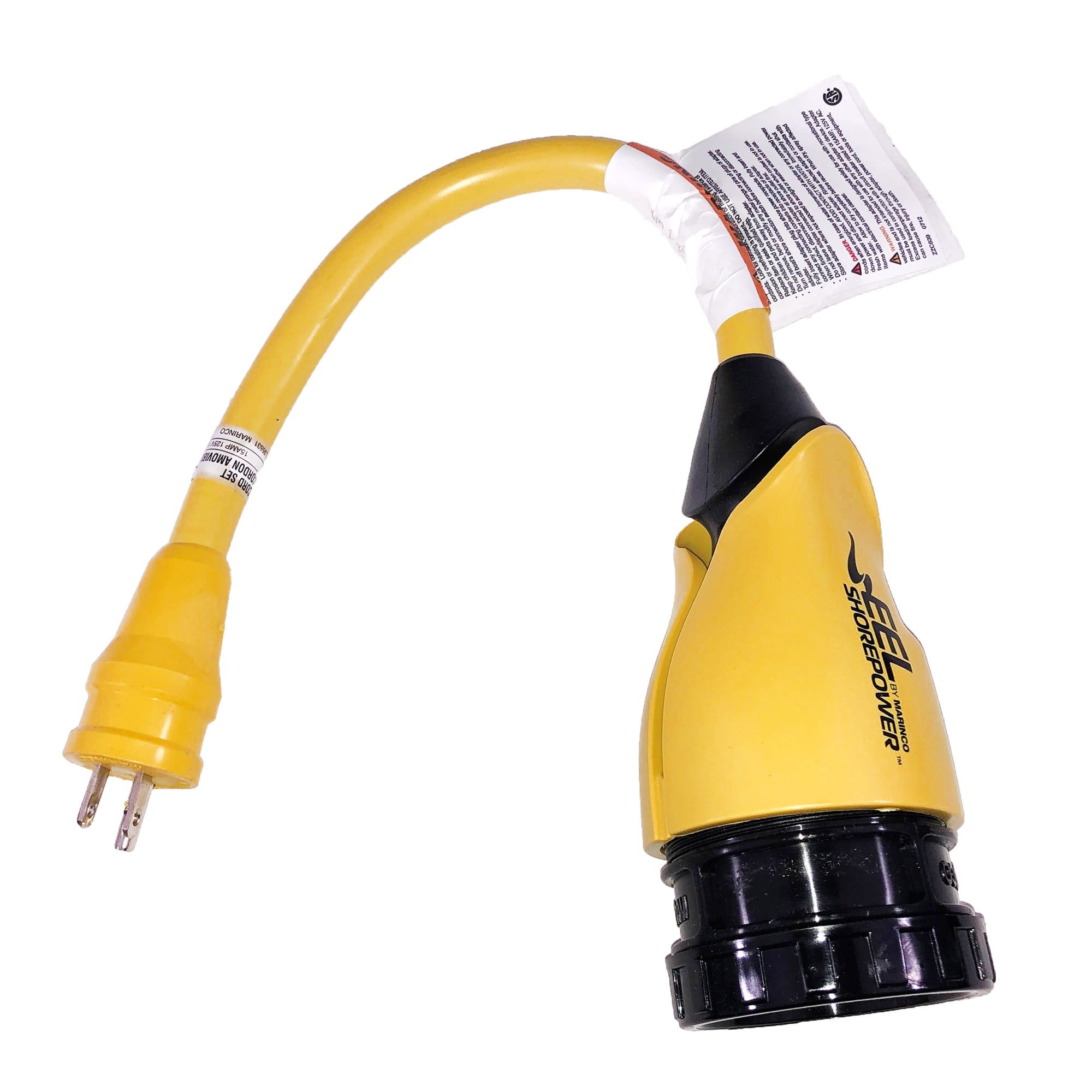 Marinco P15-30 EEL 30A-125V Female to 15A-125V Male Pigtail Adapter 25' -  Yellow