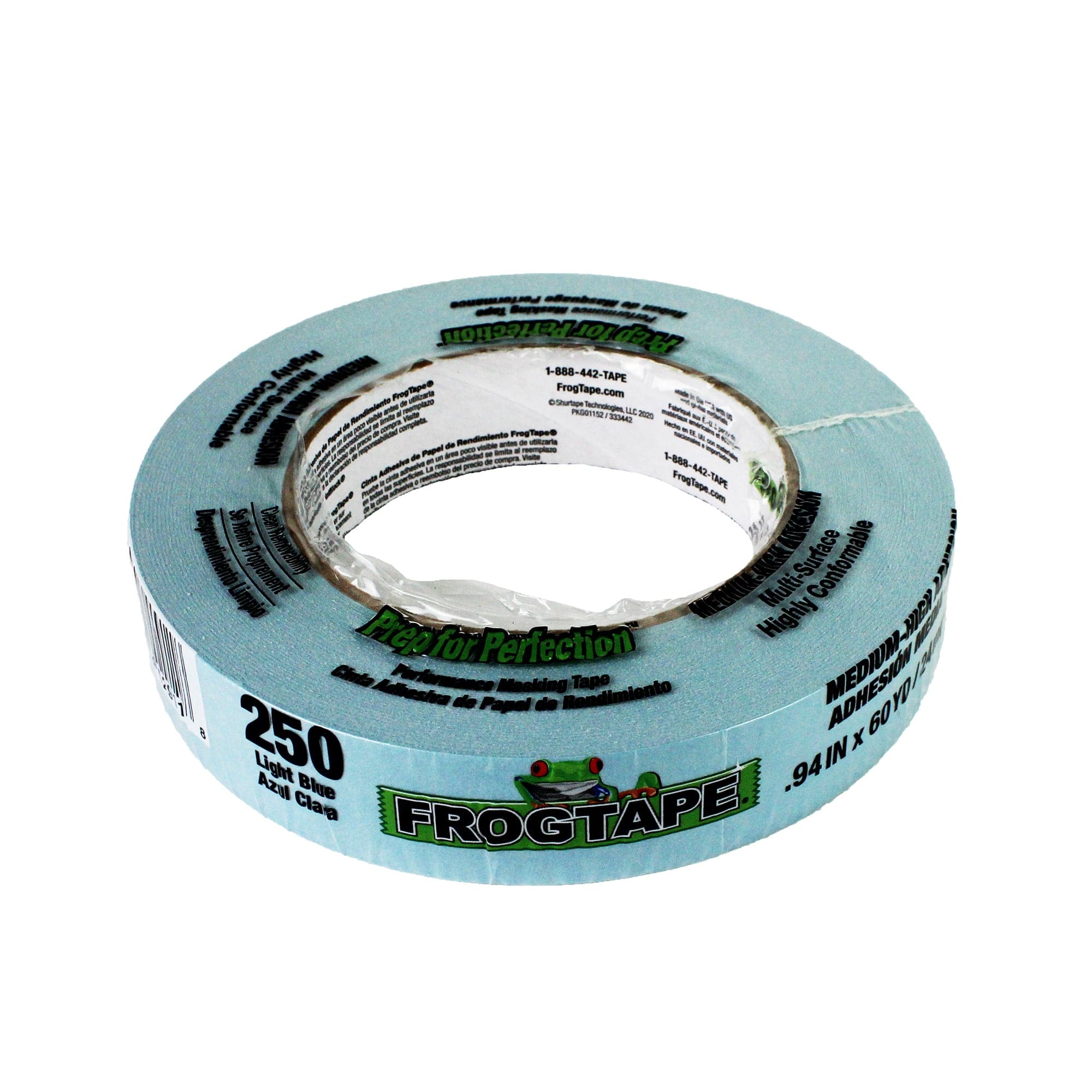 Shurtape 250 FrogTape Light Blue Performance Grade Moderate Temperature,  Medium-High Adhesion Masking Tape 24mm x 55m 105327