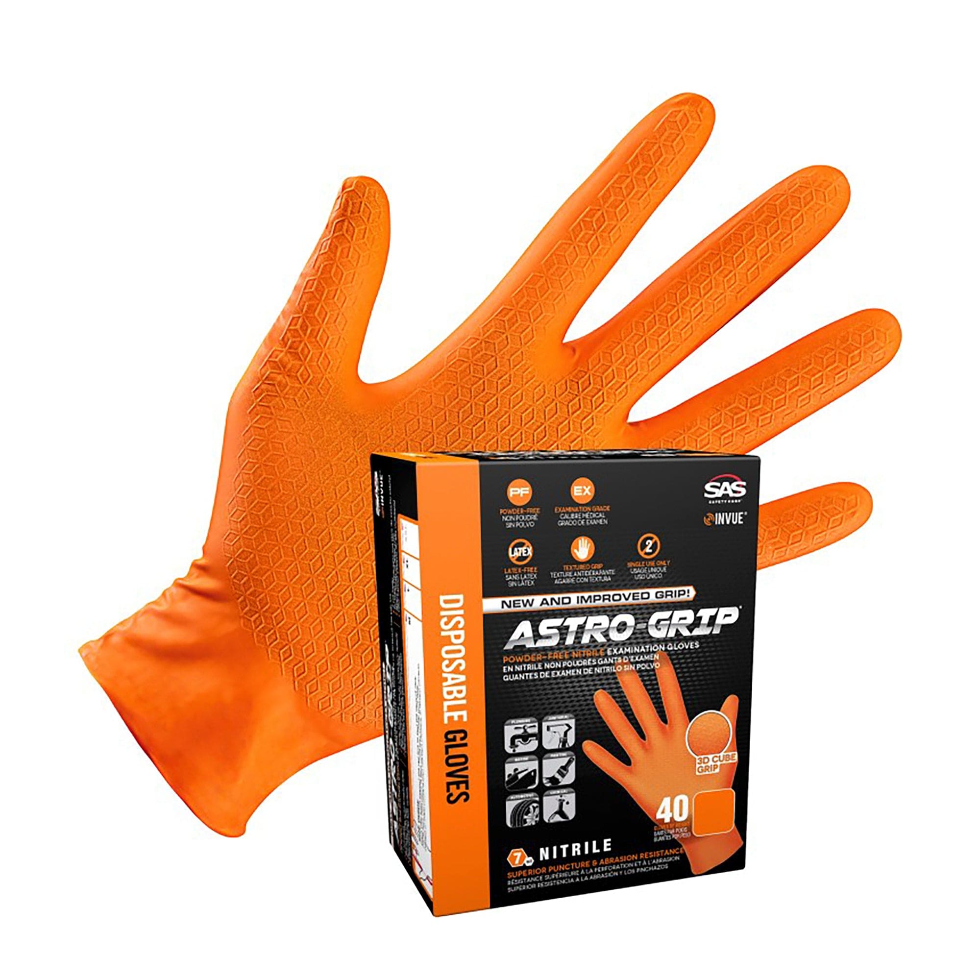 Astro-Grip 3D Cube Grip Powder-Free Exam Grade Nitrile Gloves -Medium