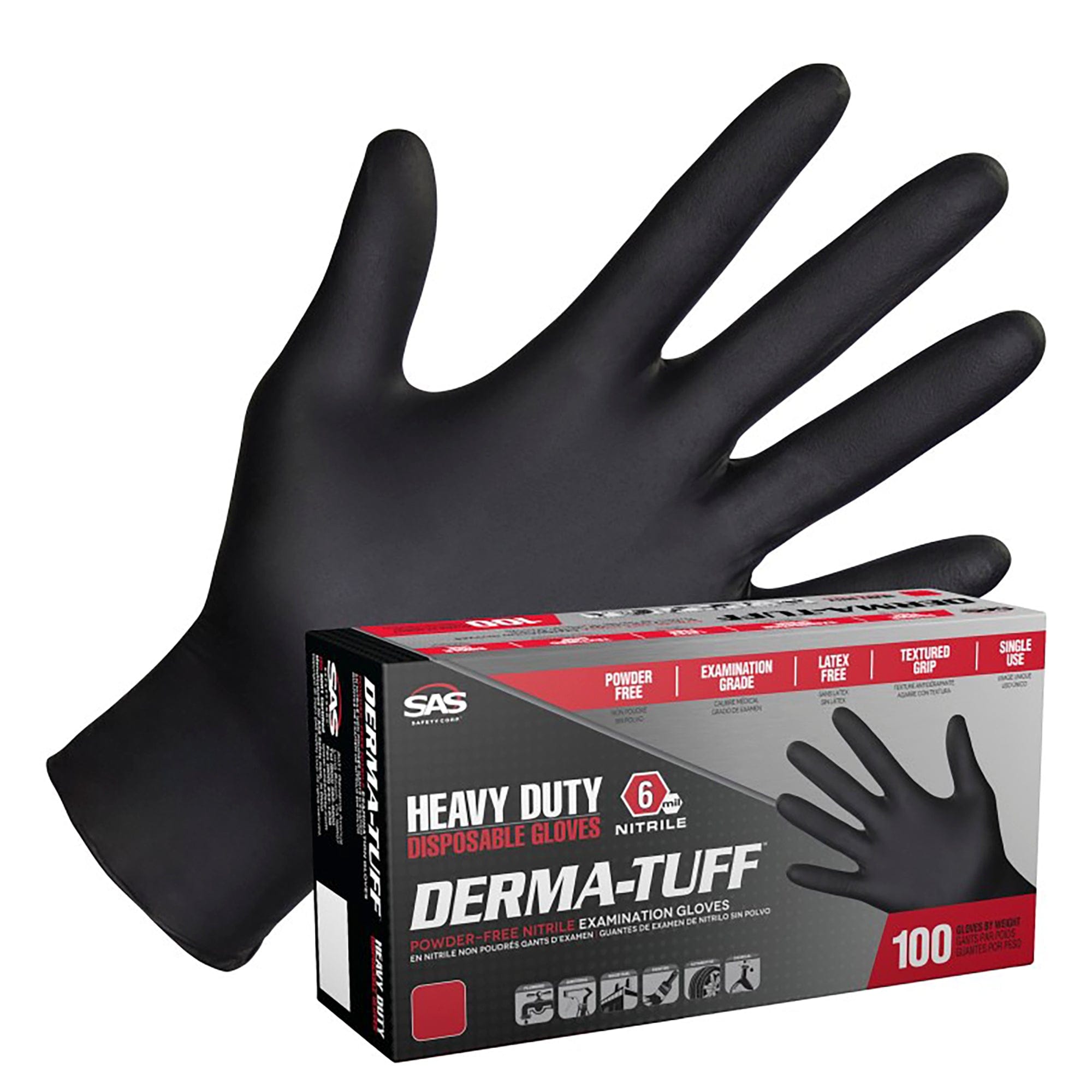 Derma-Tuff Powder-Free Exam Grade Nitrile - 100 Gloves - 6 Mil - Size L - SAS Safety Corp. 66588