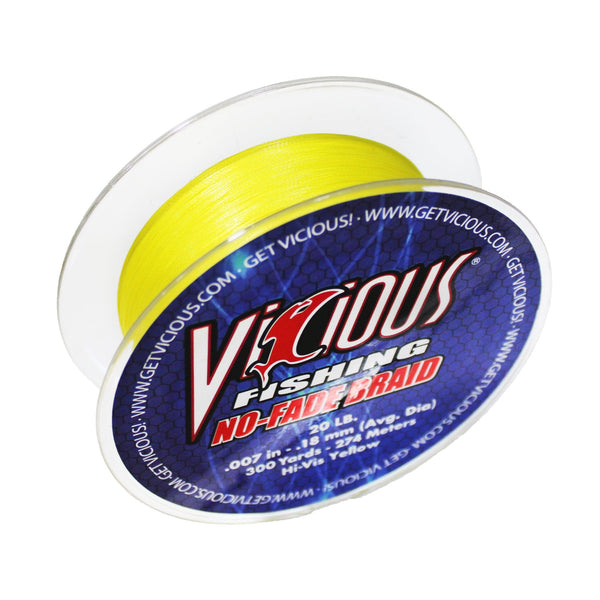 Vicious Fishing Braid, Hi-Vis Yellow, 10lb Test, 300 Yards
