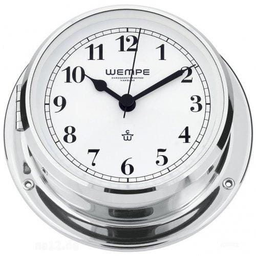 Wempe CW170005 Globaltec Regatta Brass Chrome-Plated Quartz Porthole Clock 140 x 47mm Black/White, Arab.