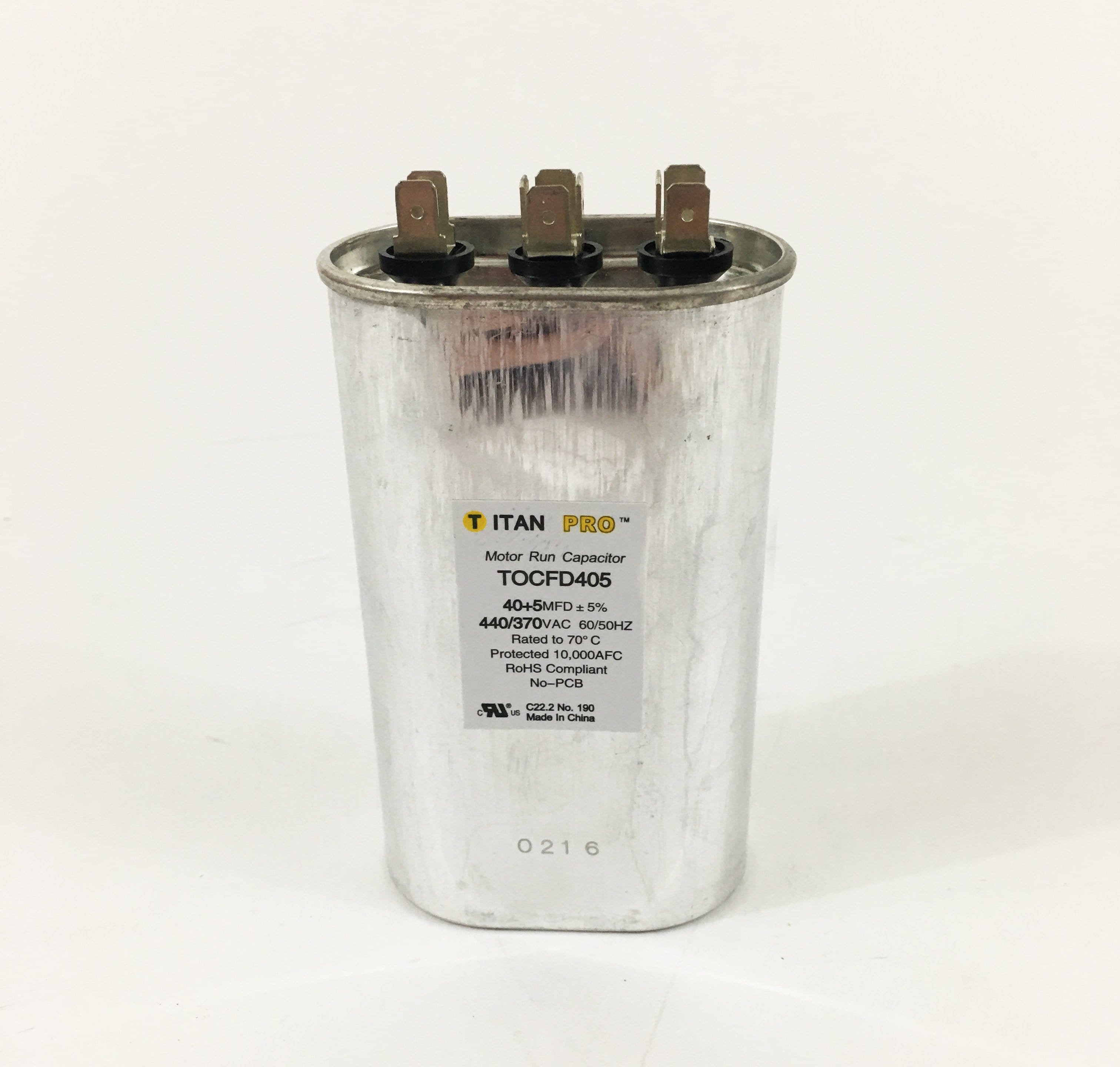 TITAN PRO TOCFD405 Run Capacitor 40+5 MFD 440/370 Volt Oval