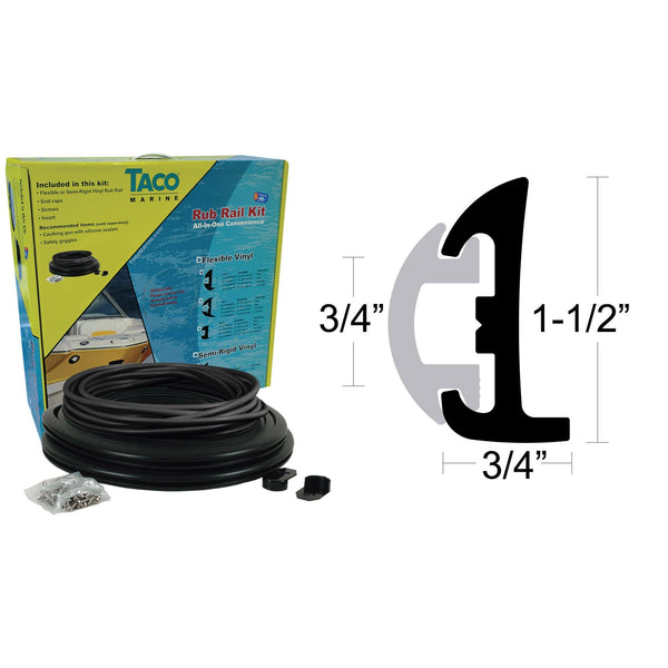 TACO Marine Flexible Rub Rail Kit 1-1/4 X 15/16 50' Black w/ Black Insert  V11-3447BBK50-2